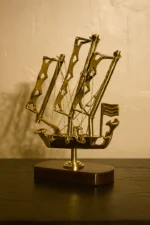 Vintage Brass Ship Showpiece with Wooden Base – Nautical Home & Office Decor - Image 4